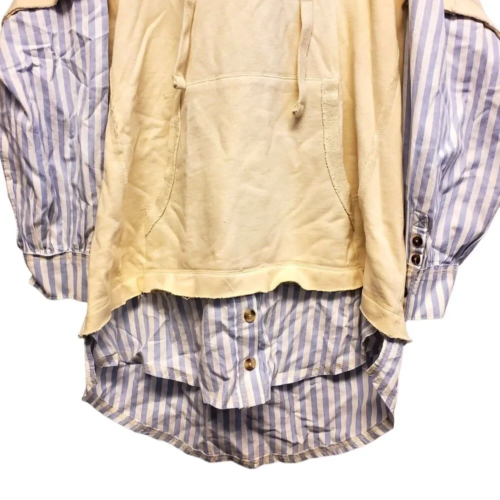 FREE PEOPLE Sweater Womens Medium Ivory Hoodie Striped Long Sleeve Lagenlook